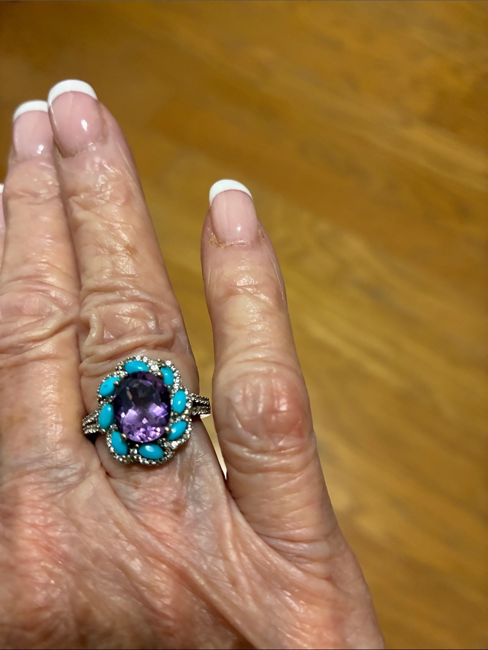 Turquoise and Rose De France Amethyst Ring size 6